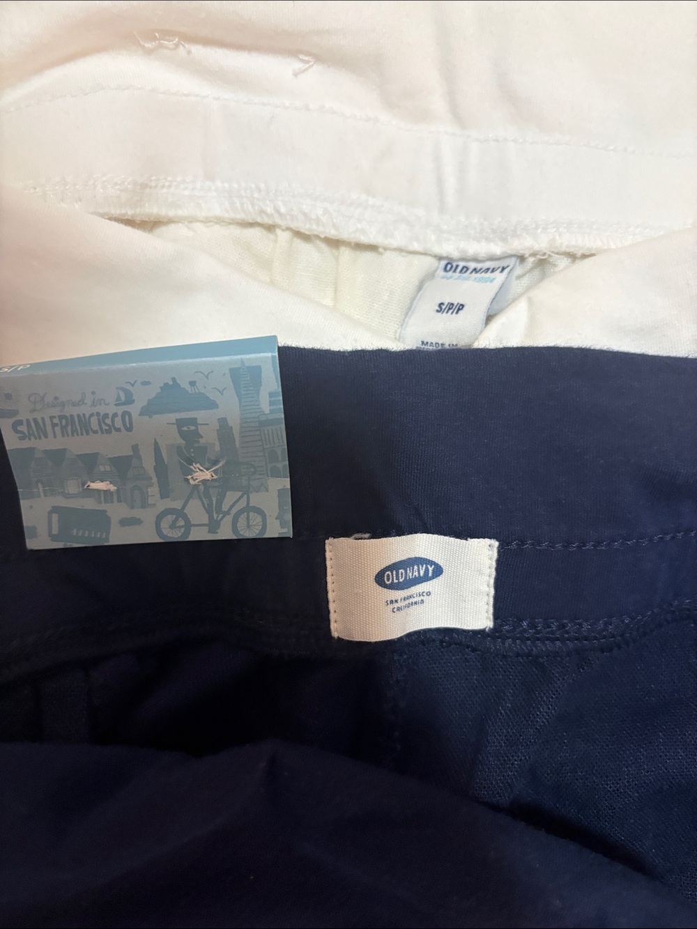 Old Navy Set of 2 Fold Over Wide Leg Linen Blend Pants Navy/Cream SZ S EUC - Picture 3 of 4